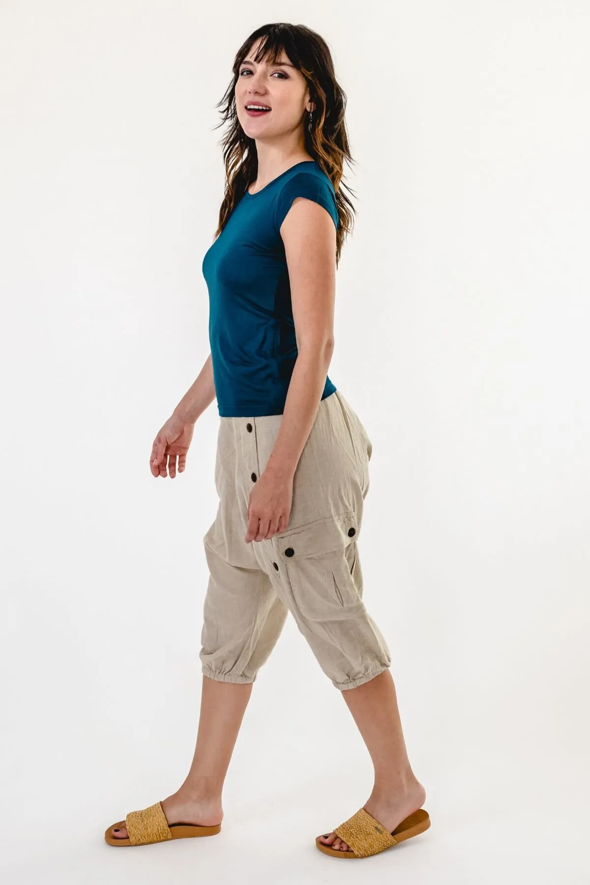 Short Drop Crotch Pants - Oatmeal