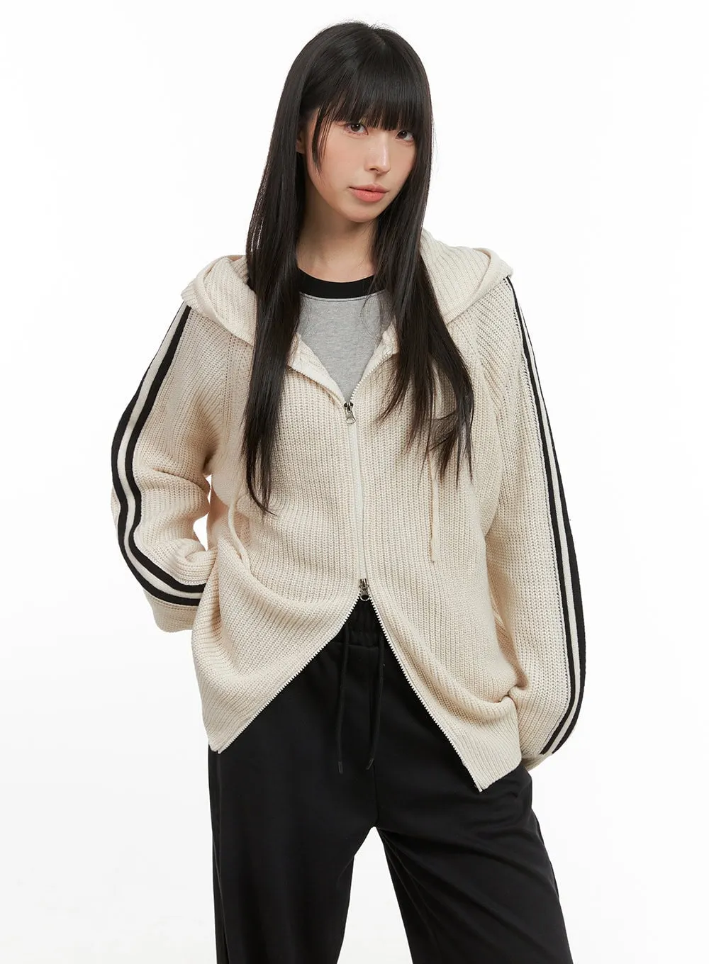 Side Stripe Knit Sweater Jacket CG420