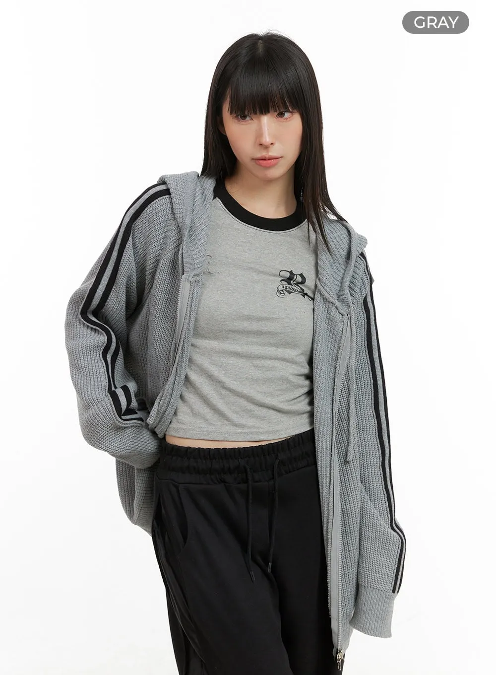 Side Stripe Knit Sweater Jacket CG420