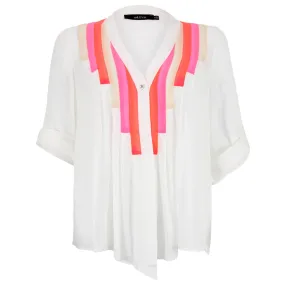 Single Button Vertical Color Block Blouse