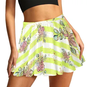 Skater Skirt Floral Yellow Stripe Skater Skirt (Model D69)