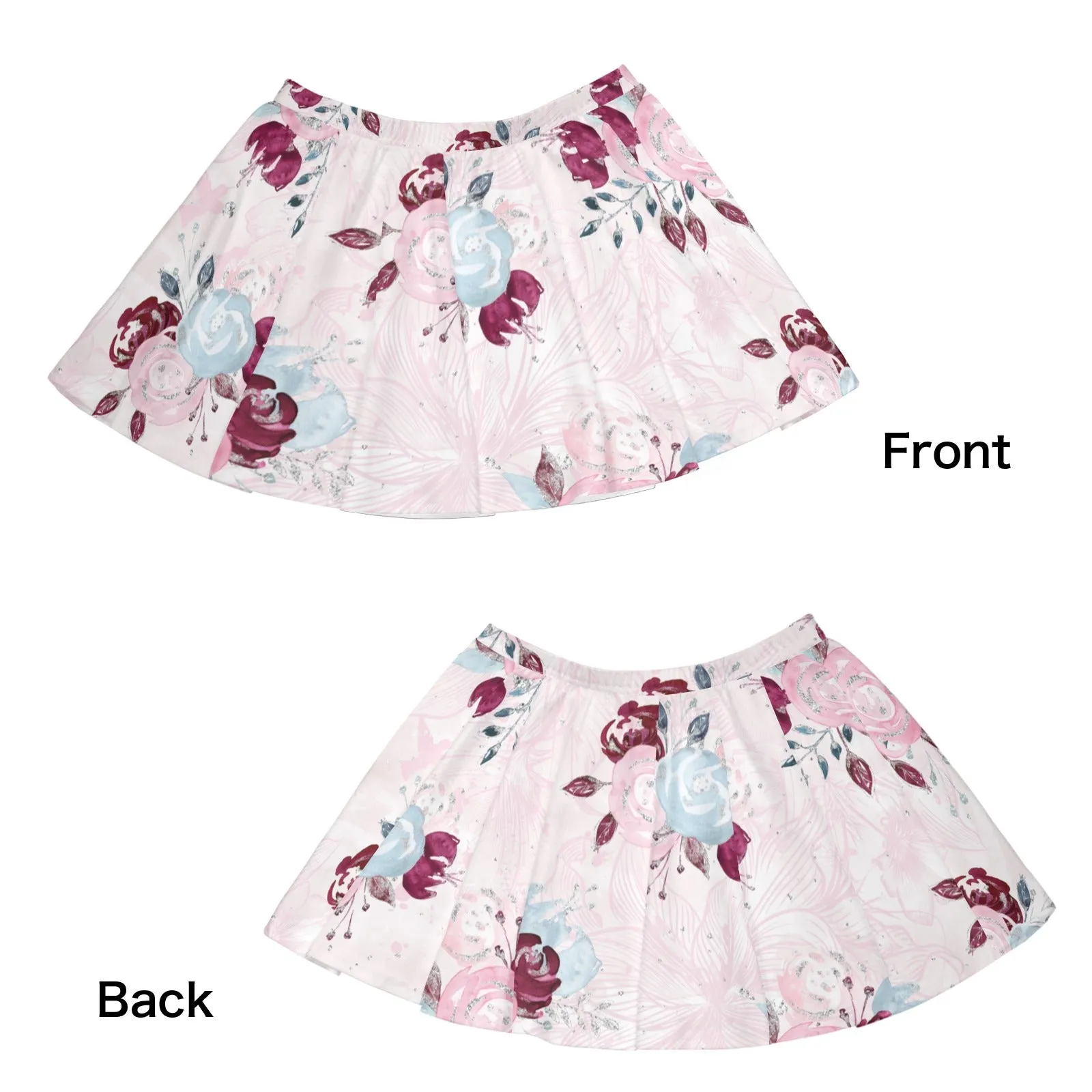 Skater Skirt Roses Blue and Pink Skater Skirt (Model D69)