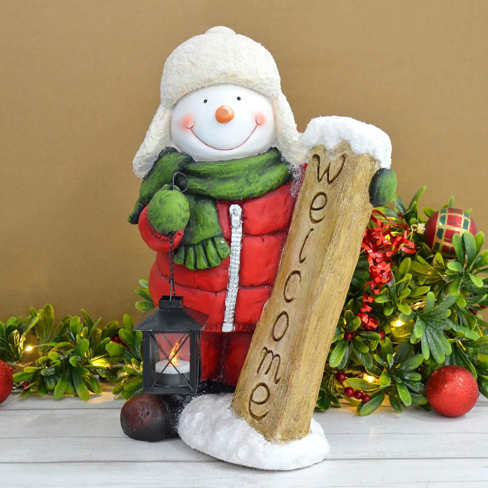 Snowman Christmas Decoration Tealight Lantern Welcome Ceramic 45cm