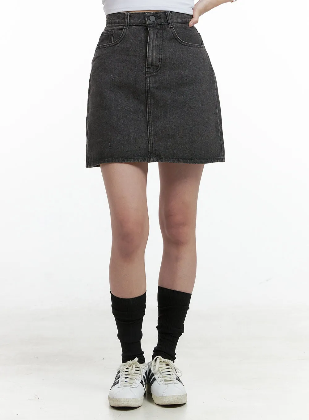 Solid Washed Denim Mini Skirt OG409