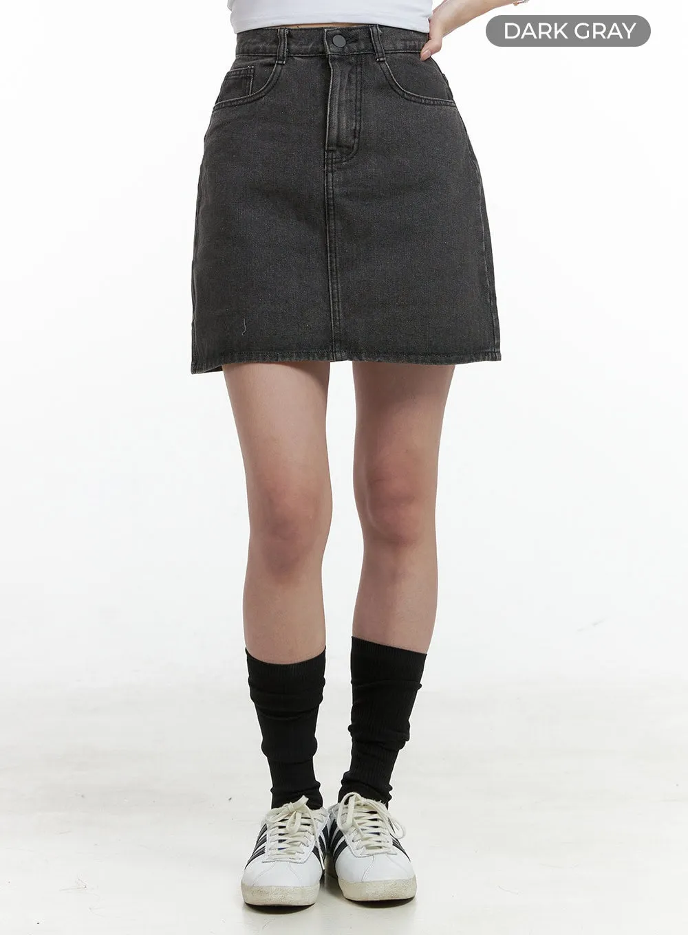 Solid Washed Denim Mini Skirt OG409