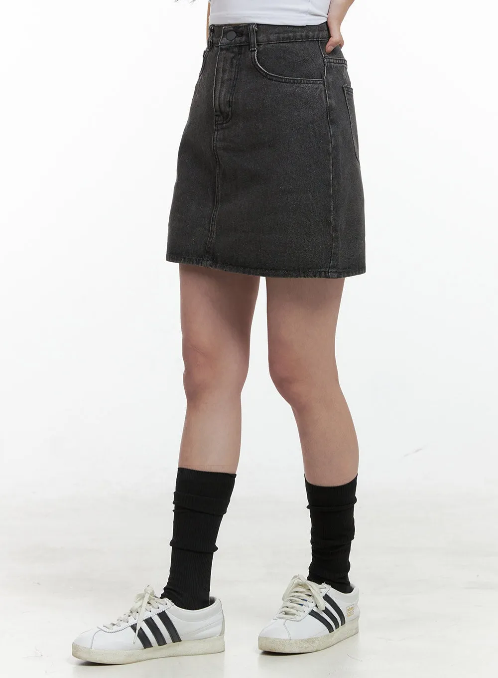 Solid Washed Denim Mini Skirt OG409