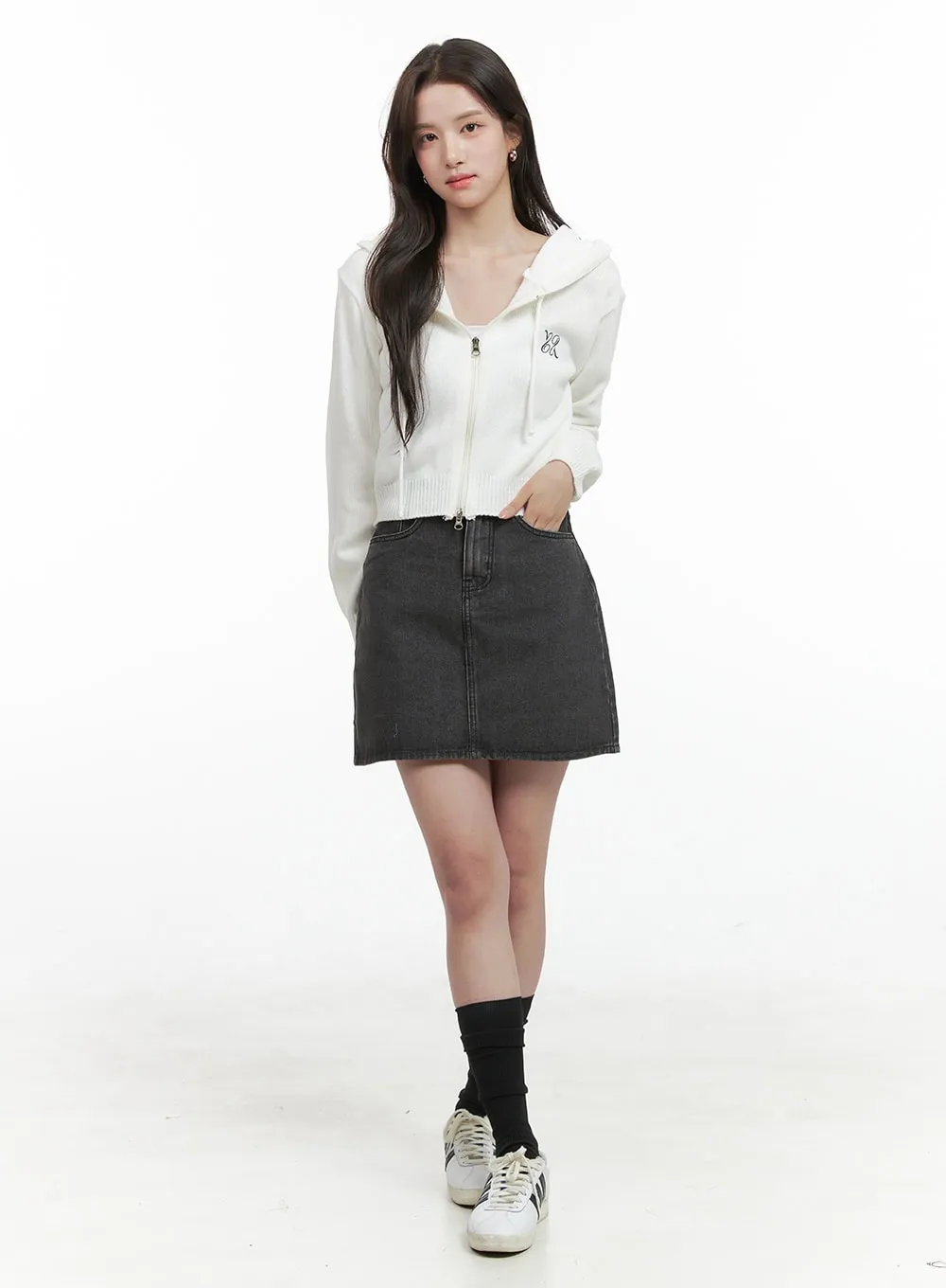 Solid Washed Denim Mini Skirt OG409