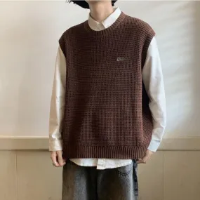 Spring Autumn Fashion Solid Casual Pullover Tess Vest Men Loose Knitted Top Sweater Gentle Students College Style Soft Sleeveles