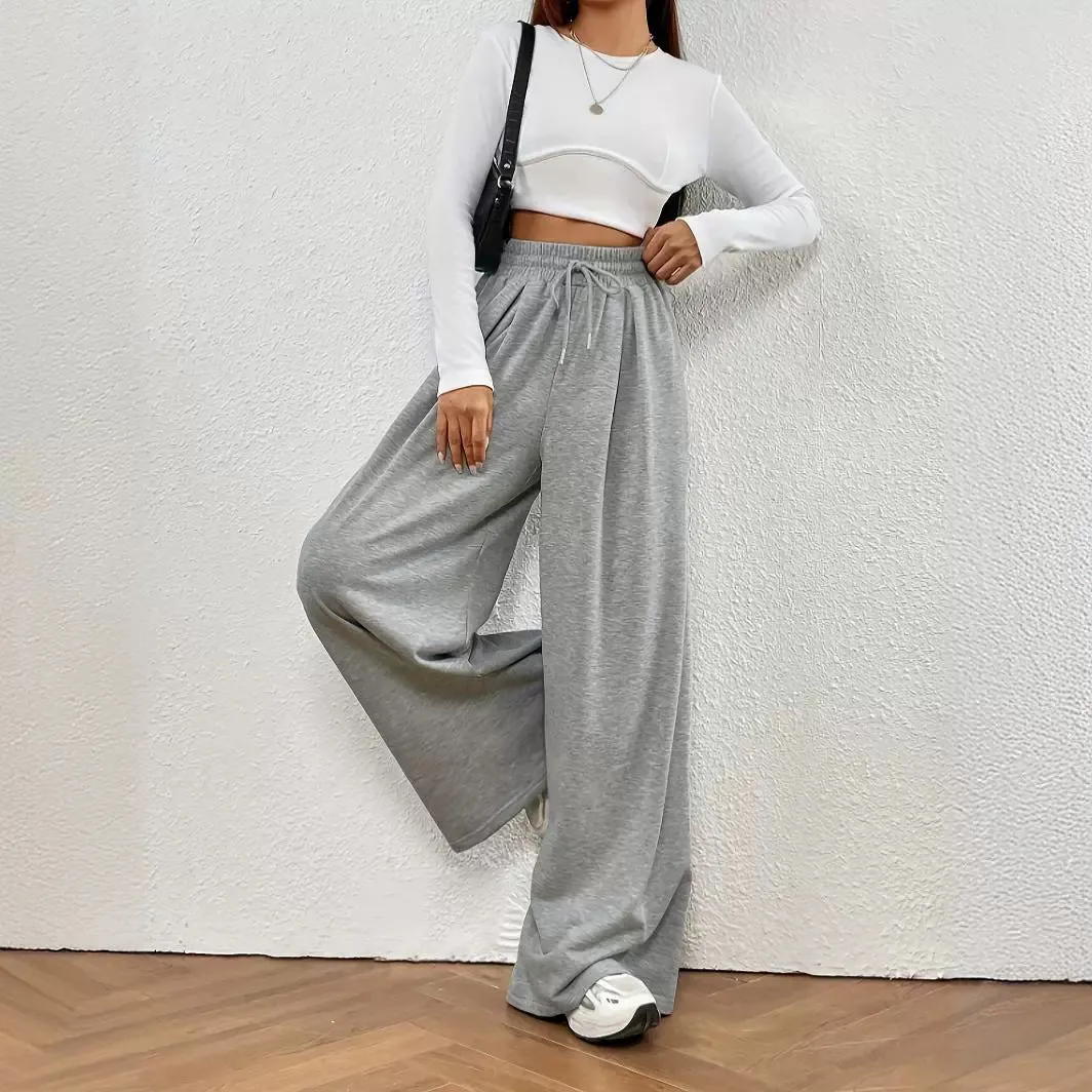 Spring Autumn Track Sweatpants Slimming High Waist Soft Glutinous Draped Casual Pants Loose Wide Leg Pants