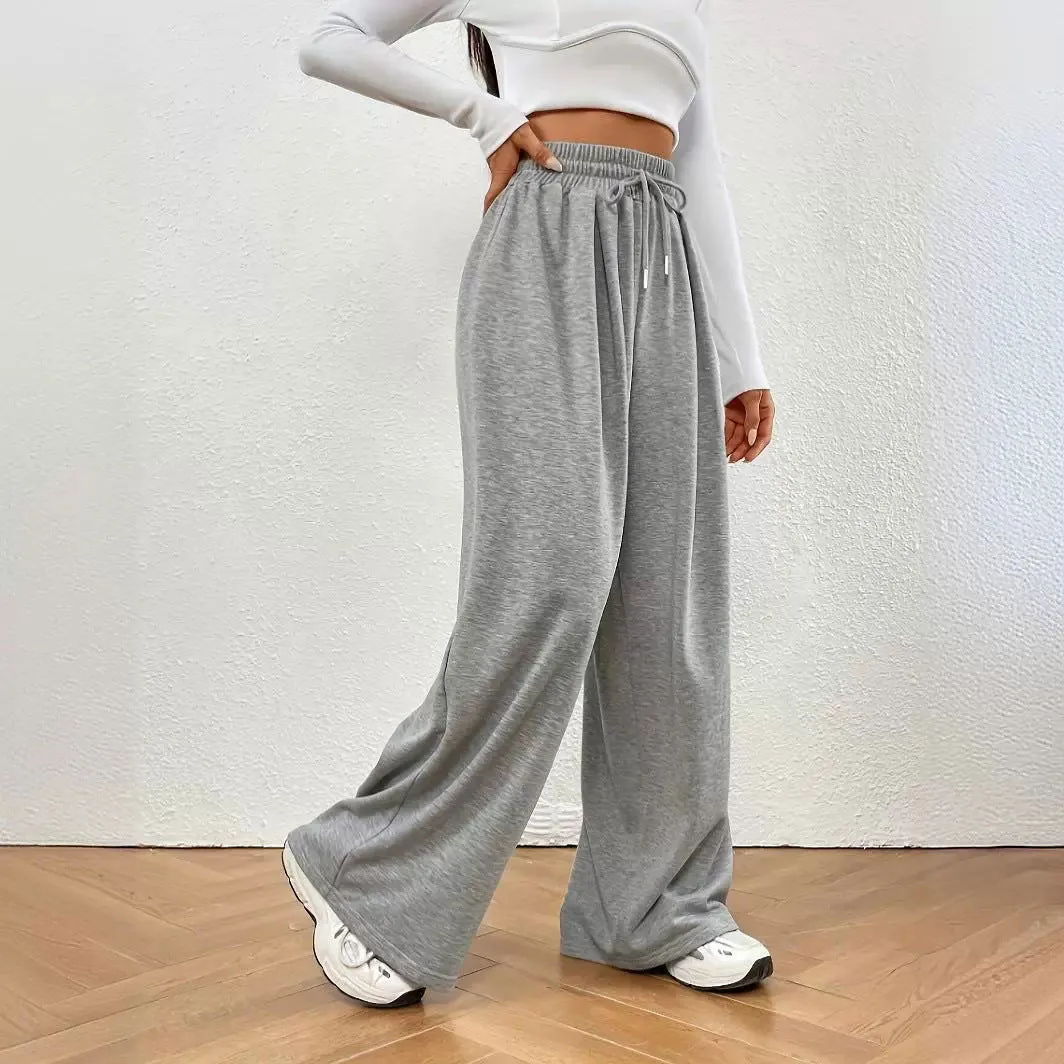 Spring Autumn Track Sweatpants Slimming High Waist Soft Glutinous Draped Casual Pants Loose Wide Leg Pants