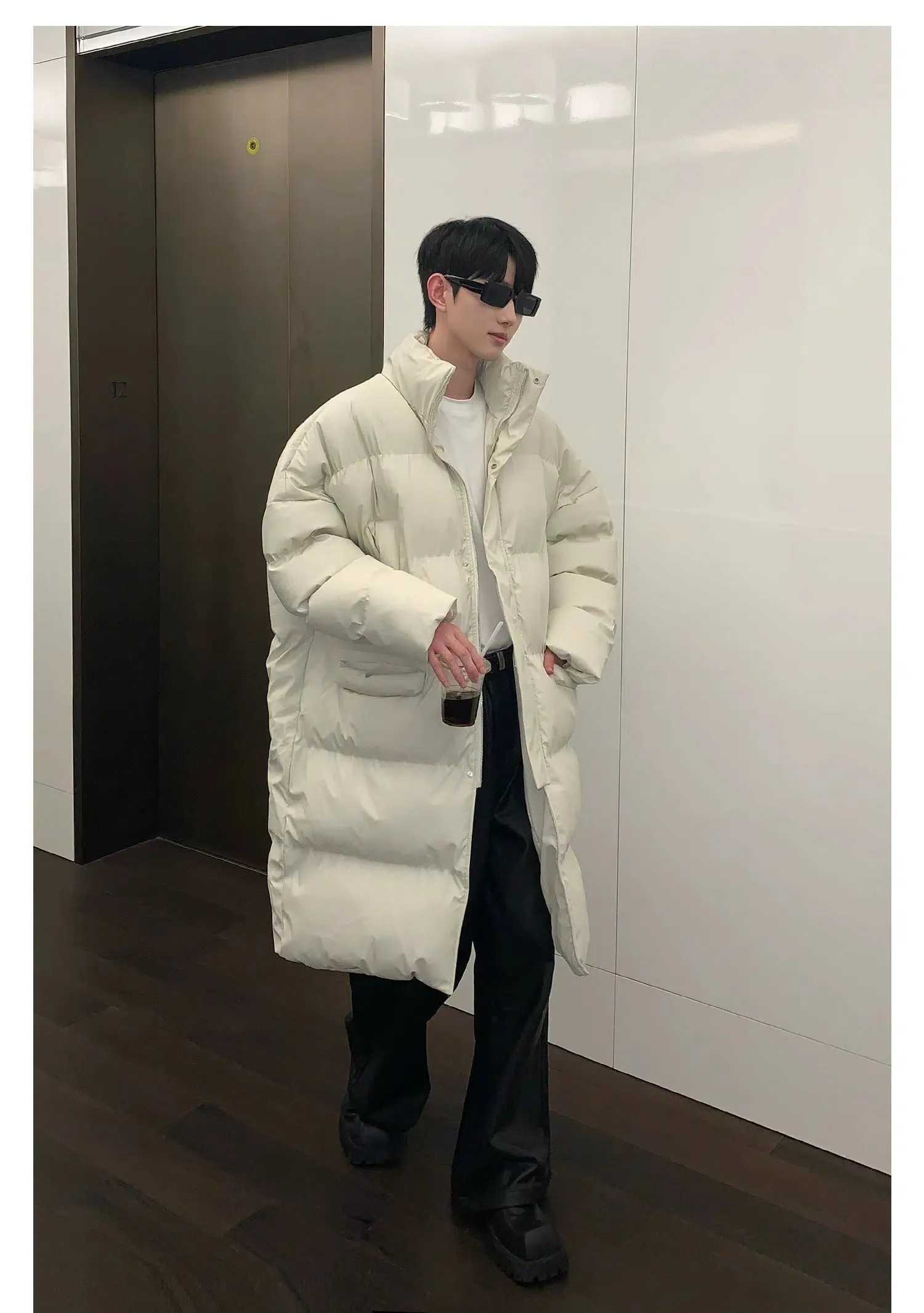 Stand Collar Puffer Jacket with Scarf