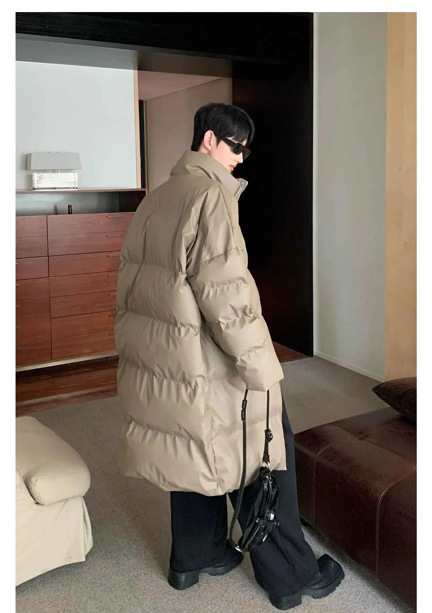 Stand Collar Puffer Jacket with Scarf