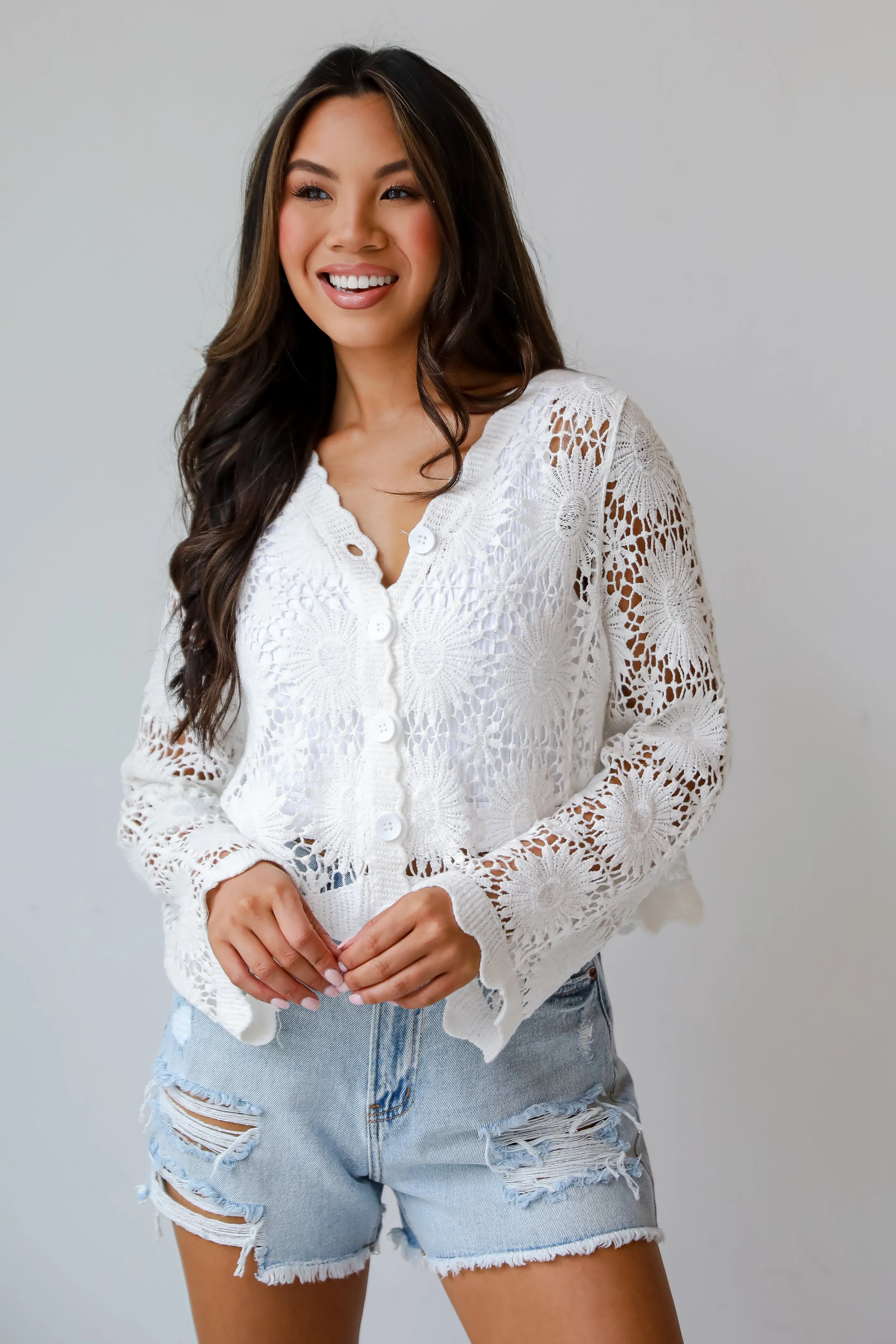 Start The Summer White Crochet Knit Top