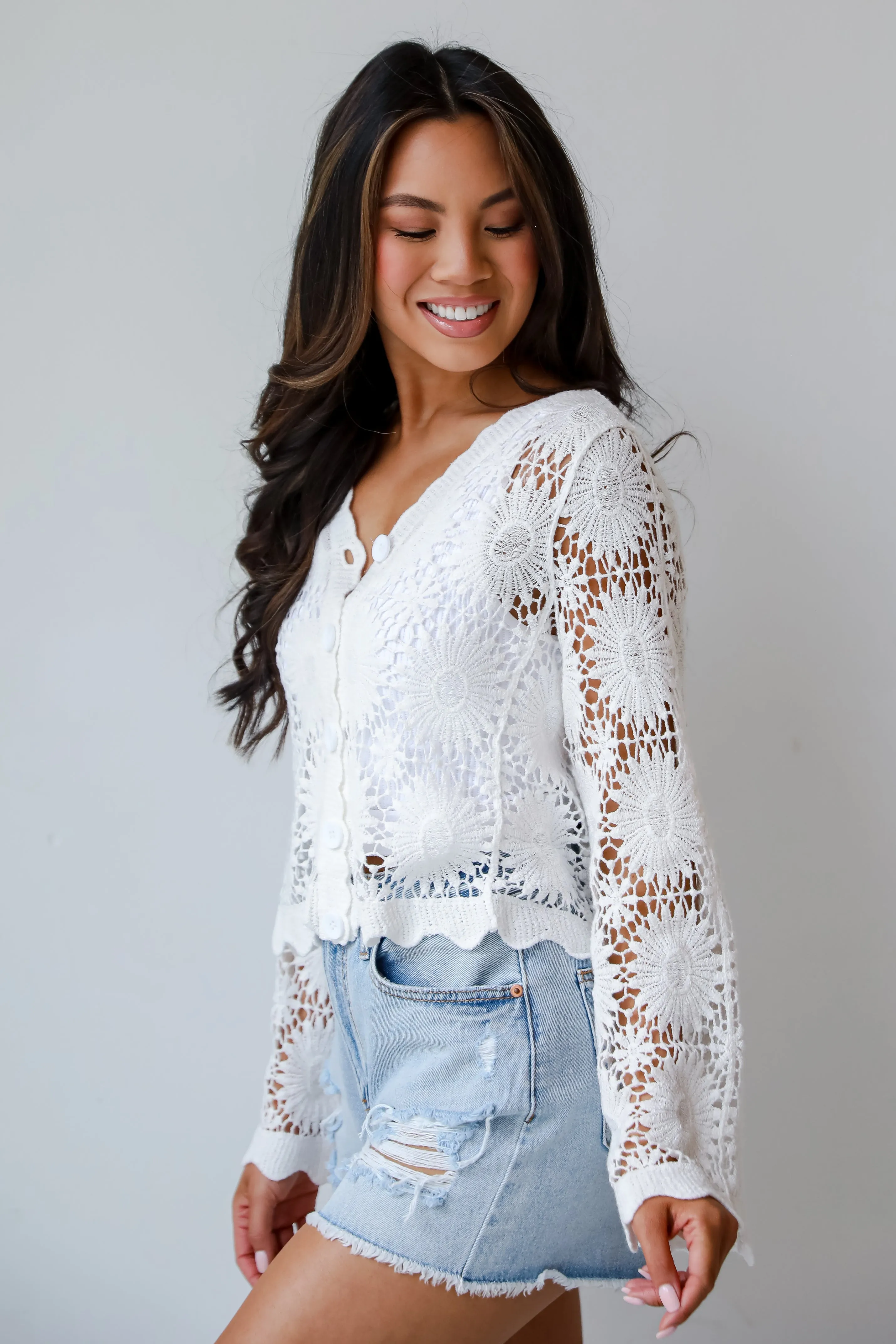 Start The Summer White Crochet Knit Top