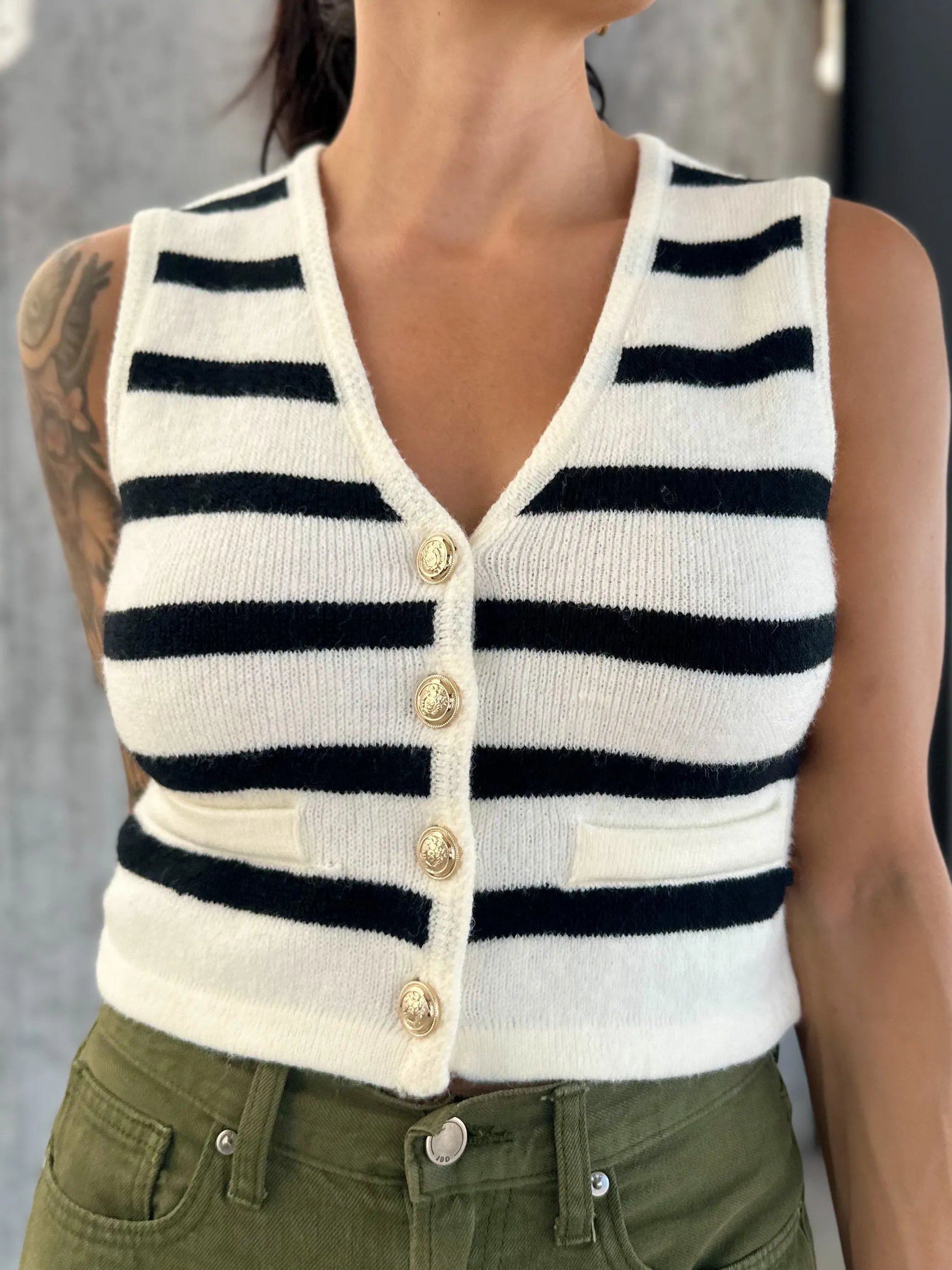 Stripe Button Down Knit Tank