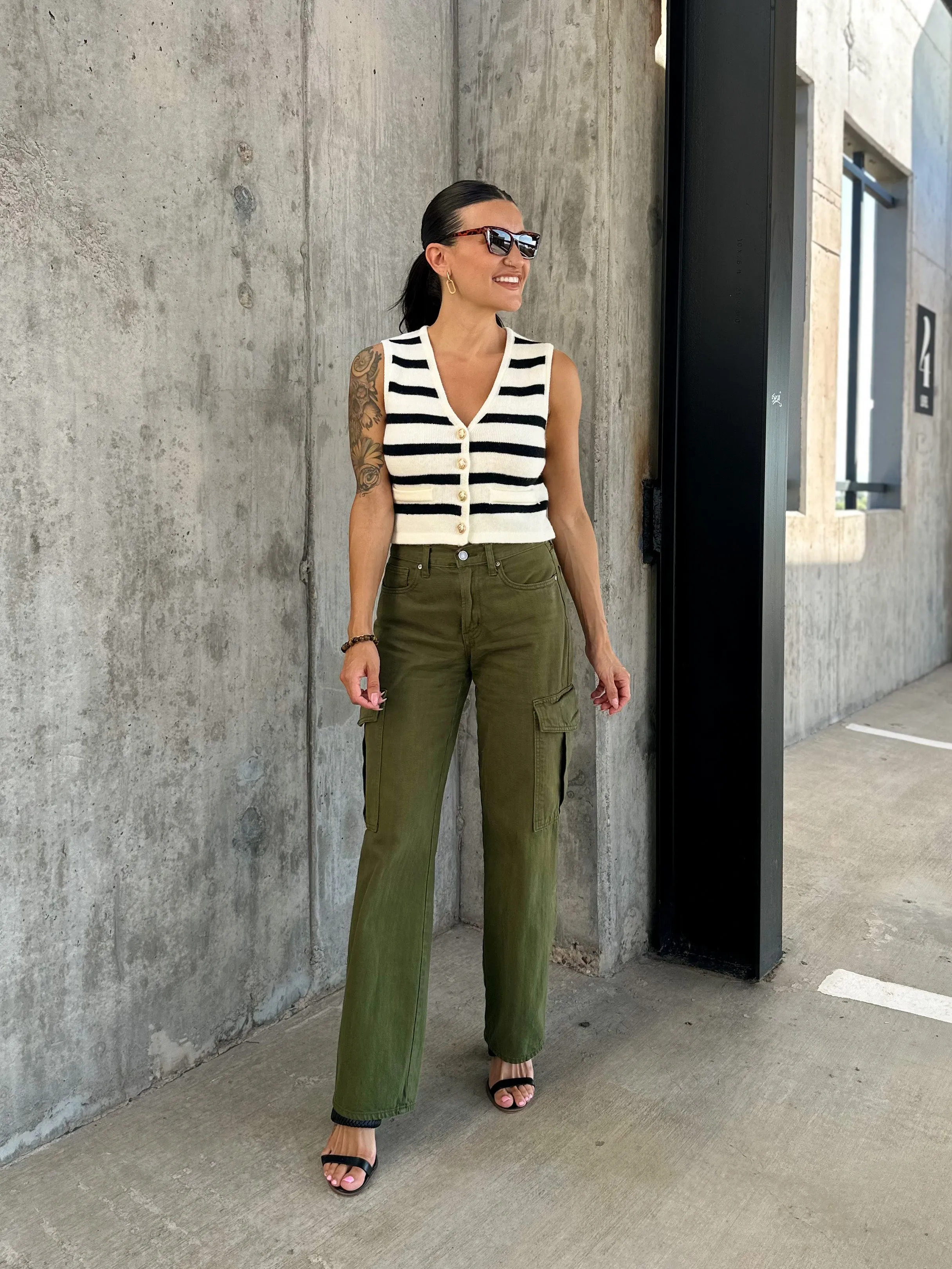 Stripe Button Down Knit Tank