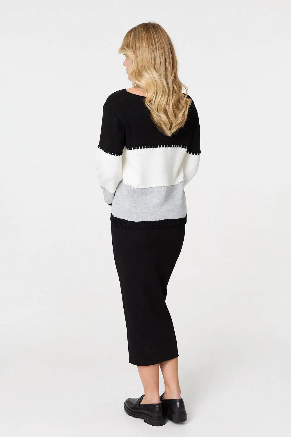 Striped Contrast Stitching Slim Jumper