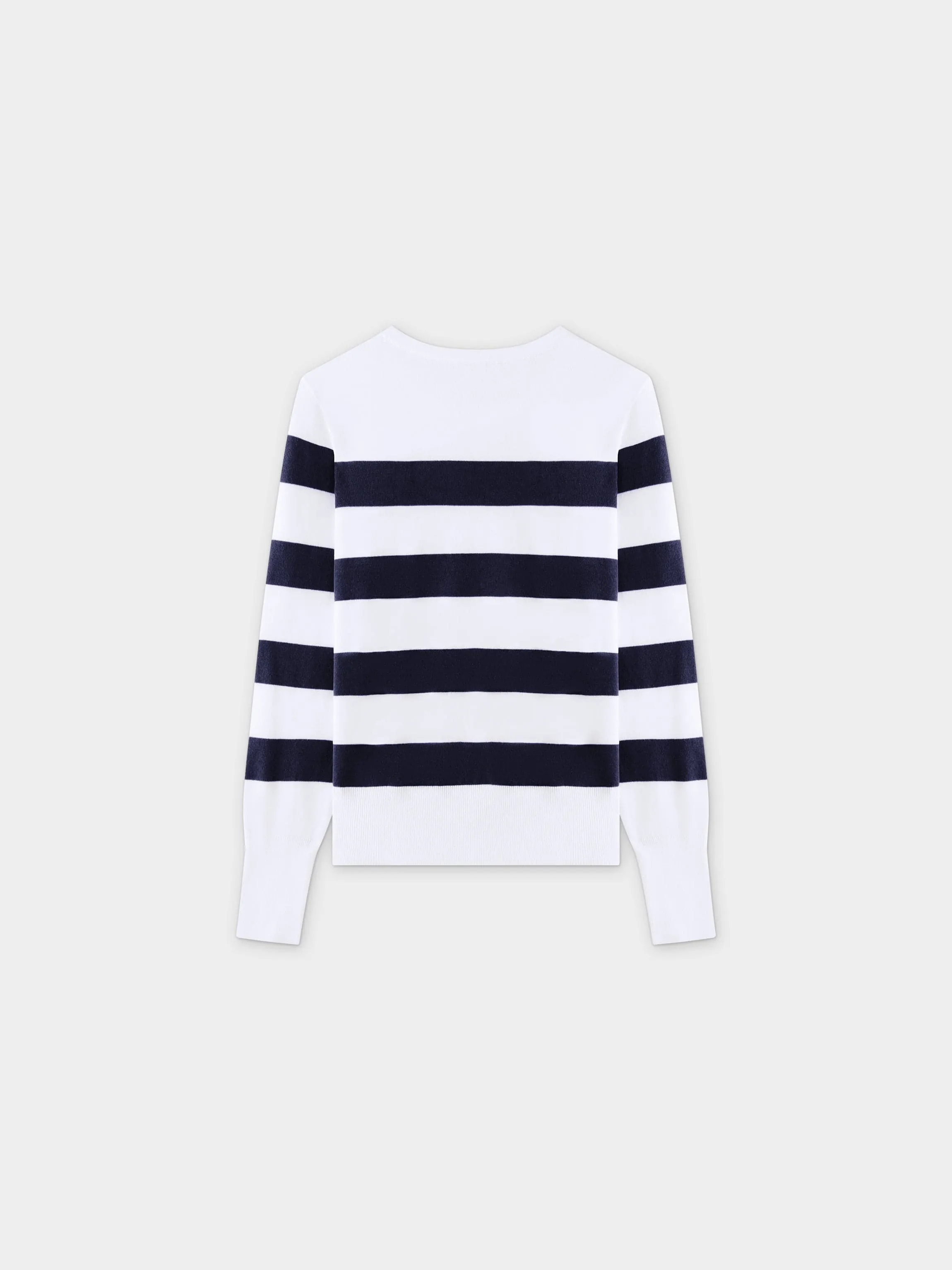 Striped Cotton Sweater-Navy