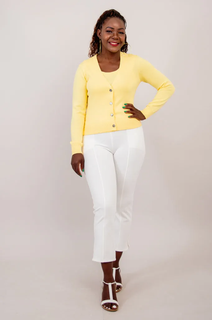 Tellie Cardigan, Yellow, Cotton