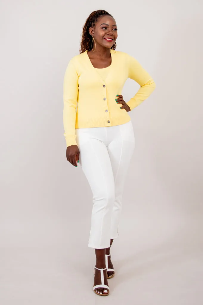 Tellie Cardigan, Yellow, Cotton