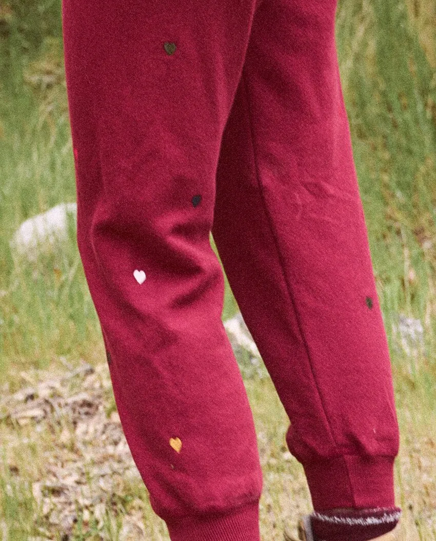 The Great - The Cropped Sweatpant in Spiced Wine w/ Embroidered Hearts