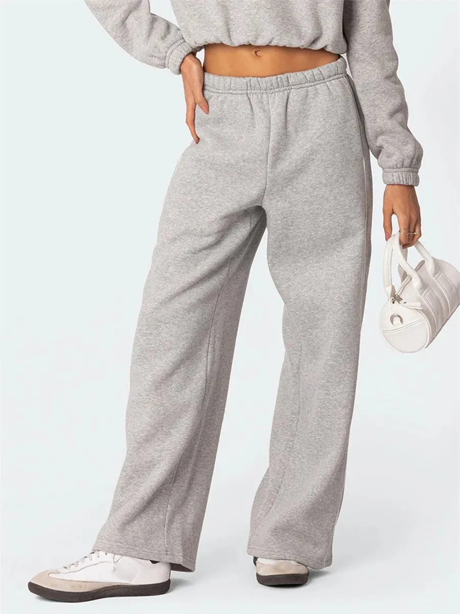 Toleet-Casual Wide Leg Sweatpants White Trim Elastic Waist Loose Sports Trousers with Pockets Teen Girls Outfits Autumn Loung Pants