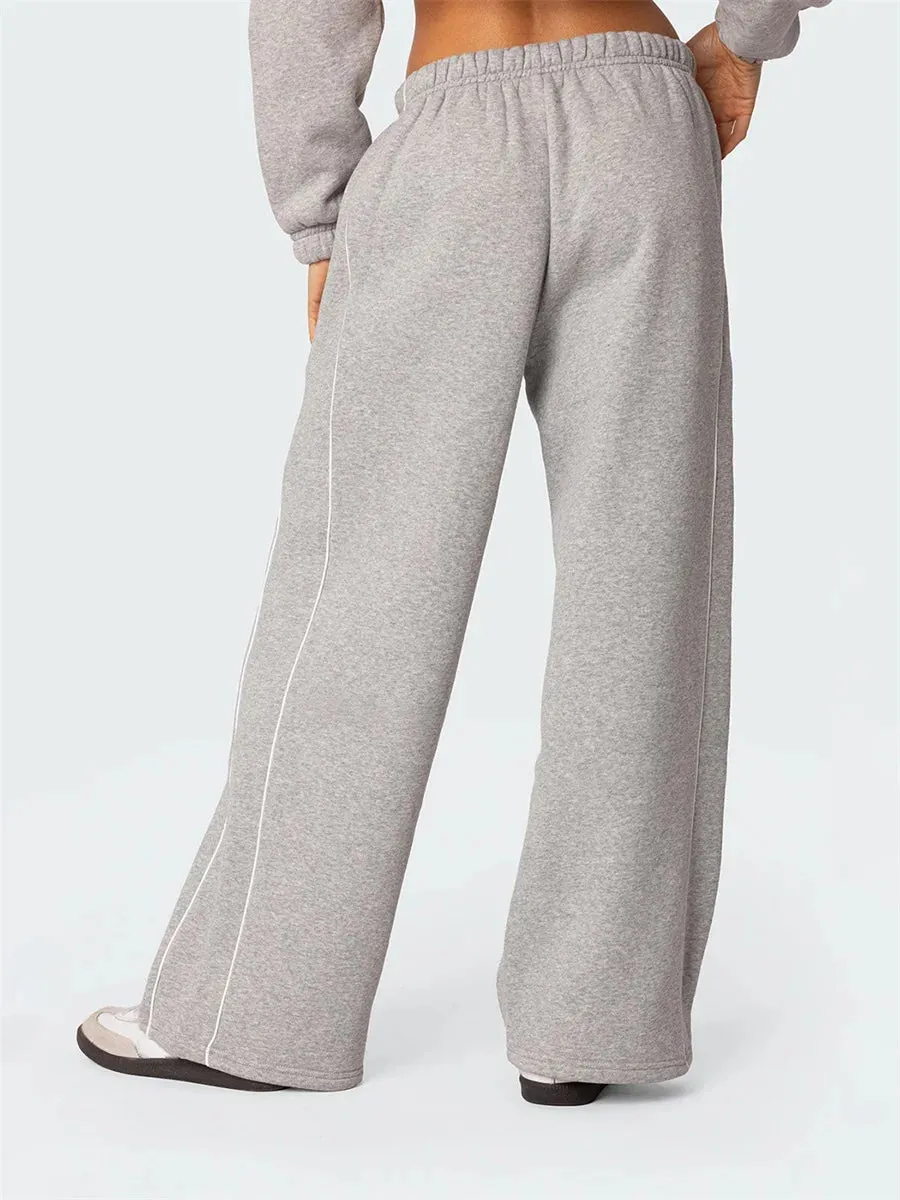 Toleet-Casual Wide Leg Sweatpants White Trim Elastic Waist Loose Sports Trousers with Pockets Teen Girls Outfits Autumn Loung Pants