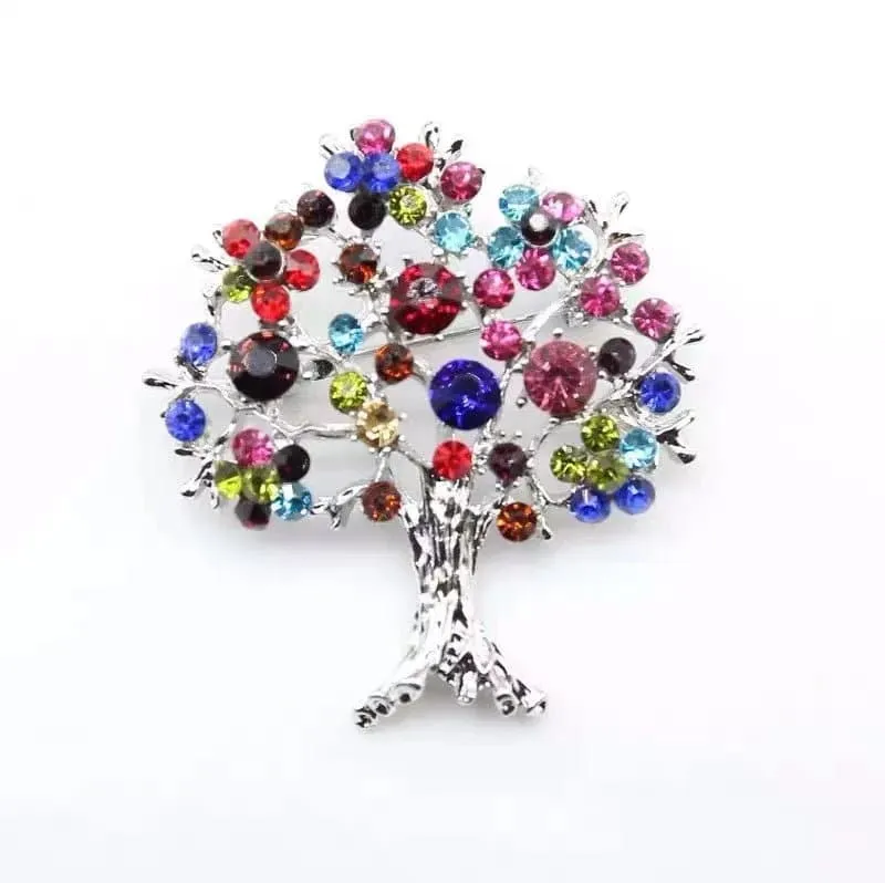 Tree of Life Multicolor Rhinestone Brooch - Elegant Statement Jewelry