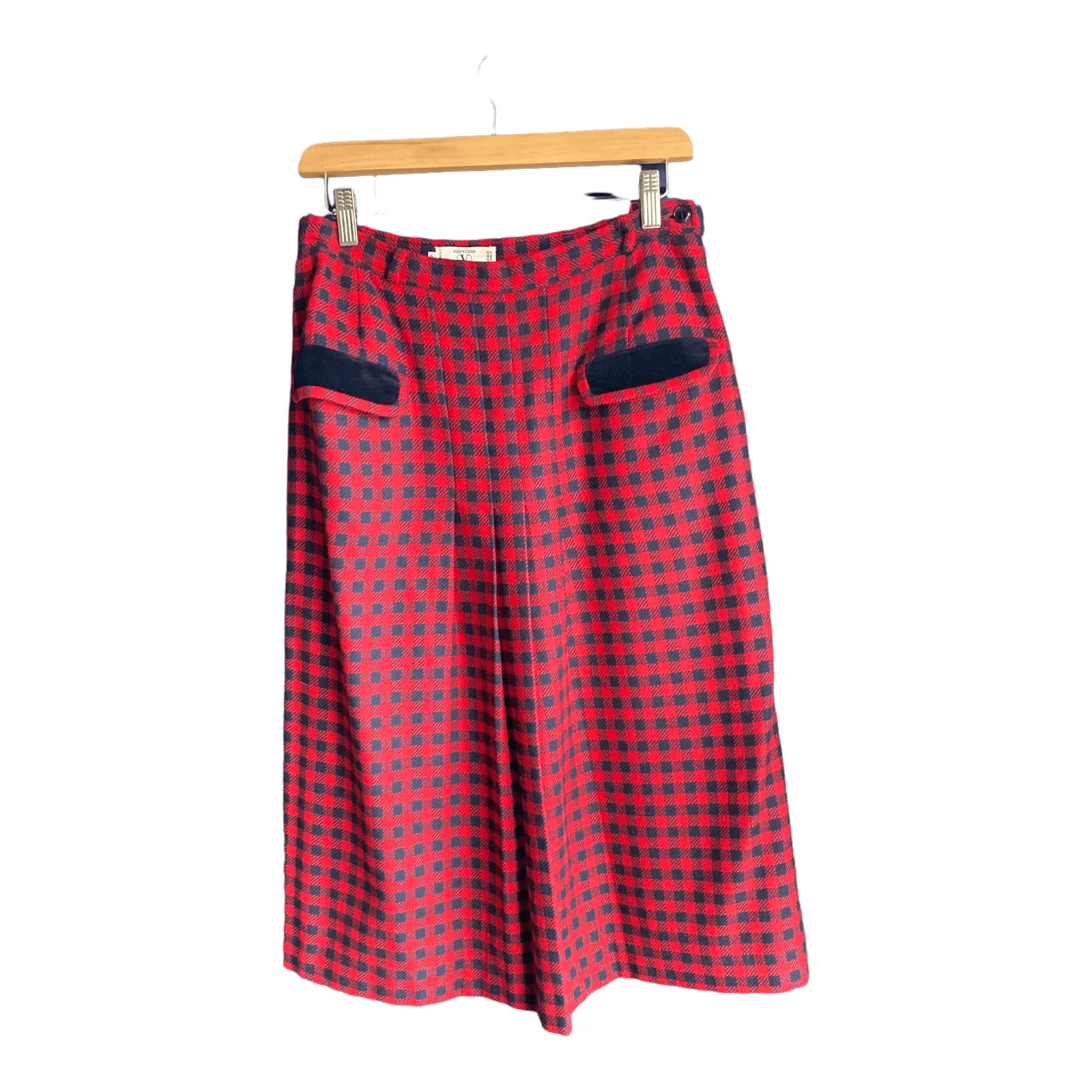 Valentino Wool Red And Navy Checked Skirt UK Size 12