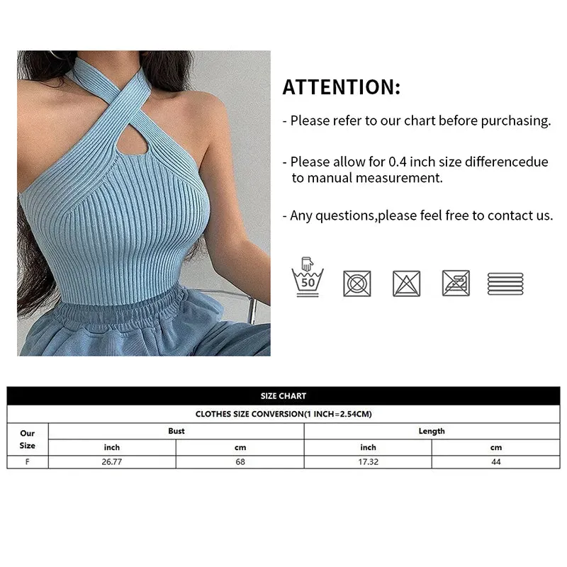 Vest Crop Top Women Halter Tops Female Knitted Off Shoulder Crop Tops Cross Strappy Sexy Tank Tops Tops For Women 2023 Summer