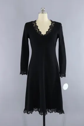 Vintage Black Knit Sweater Dress / Burdine's Sunshine Fashions