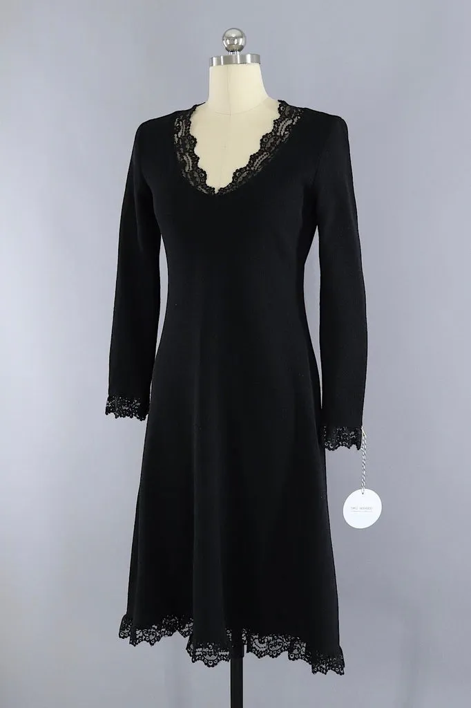 Vintage Black Knit Sweater Dress / Burdine's Sunshine Fashions