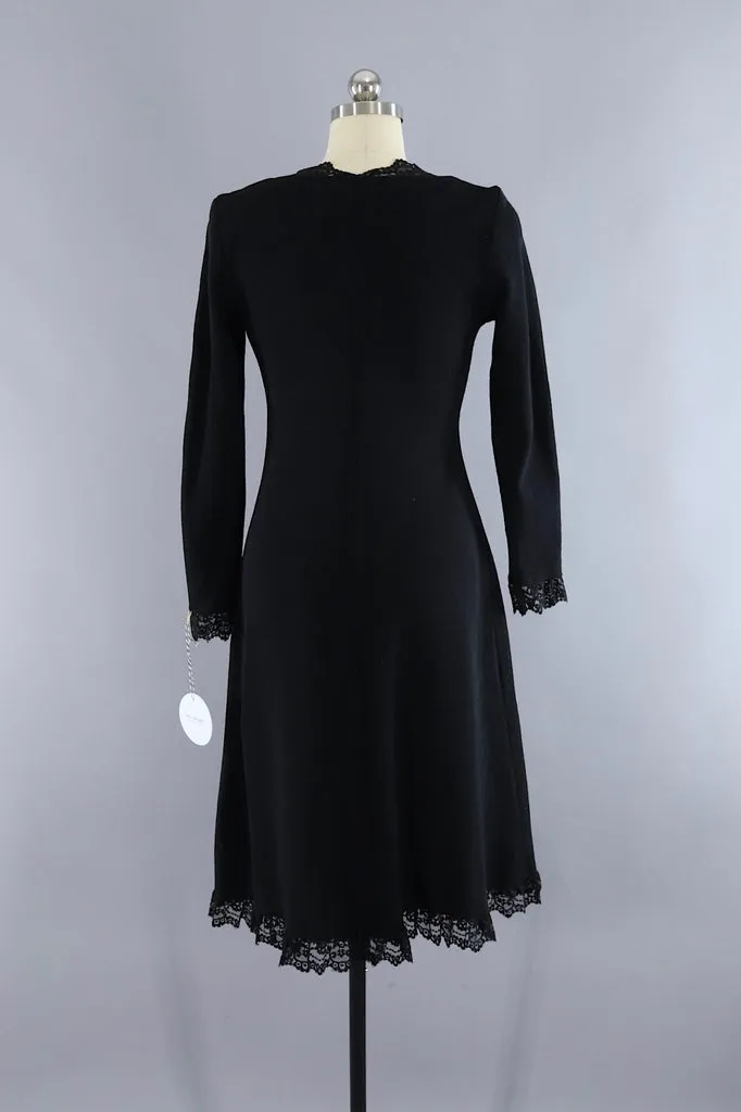 Vintage Black Knit Sweater Dress / Burdine's Sunshine Fashions