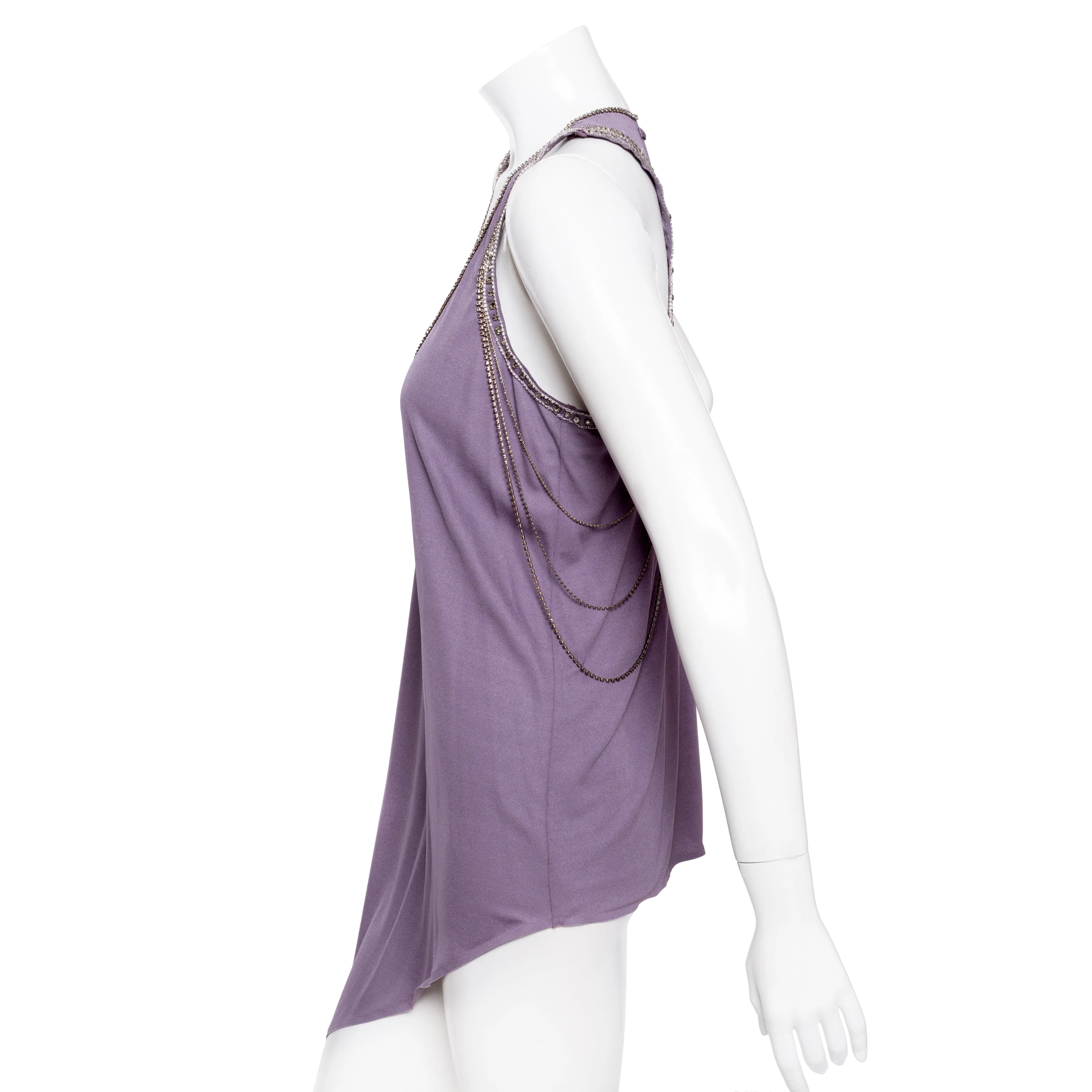 Vintage Femme Purple Asymmetrical Crystal Chain Tank