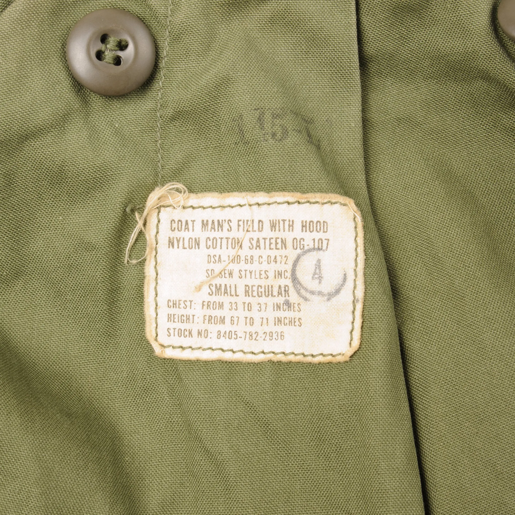 VINTAGE US ARMY M-1965 M65 FIELD JACKET 1968 VIETNAM WAR SIZE SMALL REGULAR