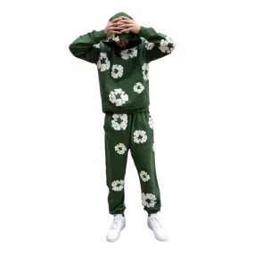 Wenkouban Street Hip Hop Kapok Printed Hooded Sweater Suit Men's Sweatshirt Sweatpants Suit