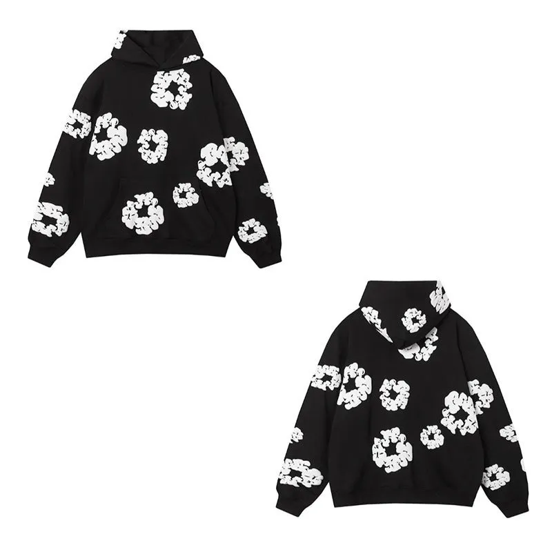 Wenkouban Street Hip Hop Kapok Printed Hooded Sweater Suit Men's Sweatshirt Sweatpants Suit