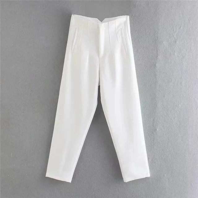 Wjczt Women Pants Green High Waist Pants Office Casual Black White Pink Woman Trousers Fashion Streetwear Loose Beige Pants