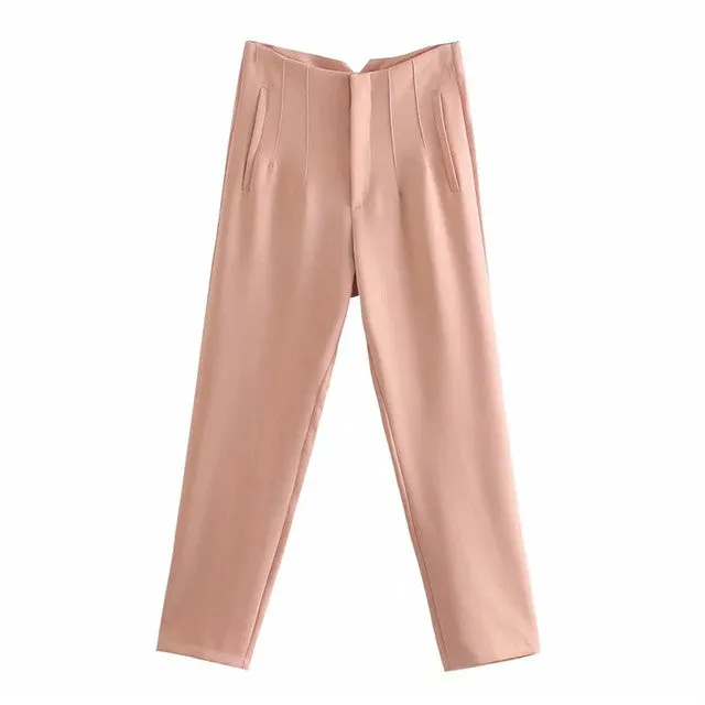 Wjczt Women Pants Green High Waist Pants Office Casual Black White Pink Woman Trousers Fashion Streetwear Loose Beige Pants