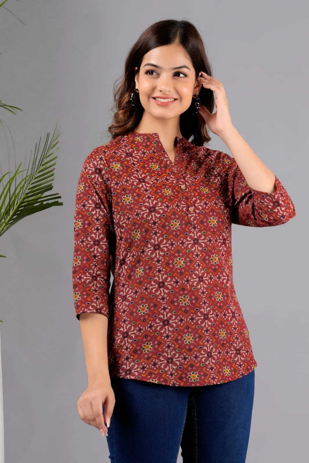 Women Maroon Cotton Printed Tunic