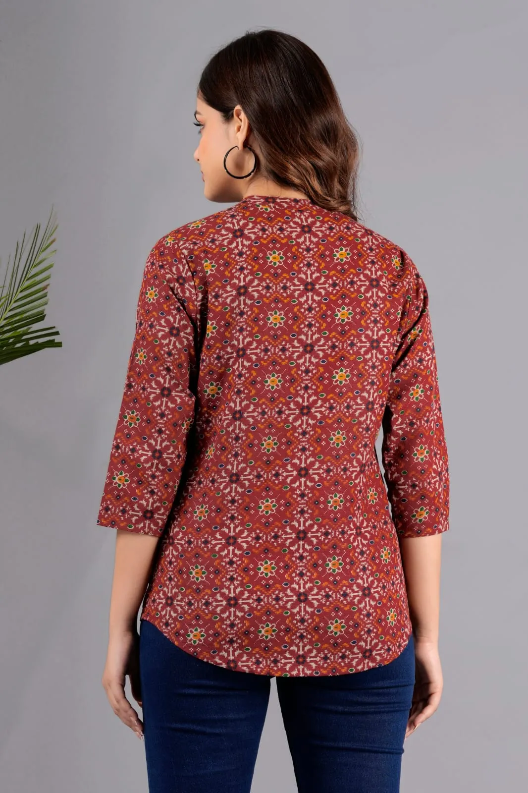 Women Maroon Cotton Printed Tunic