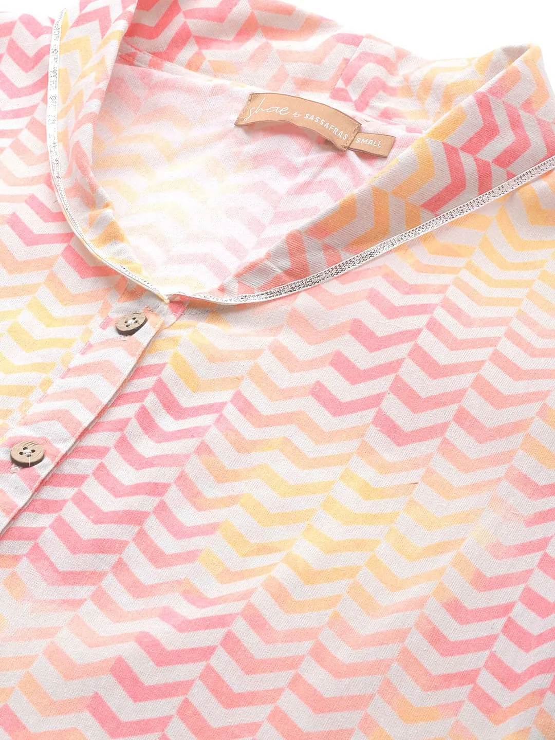 Women Pink Chevron Sustainable Shawl Collar Top