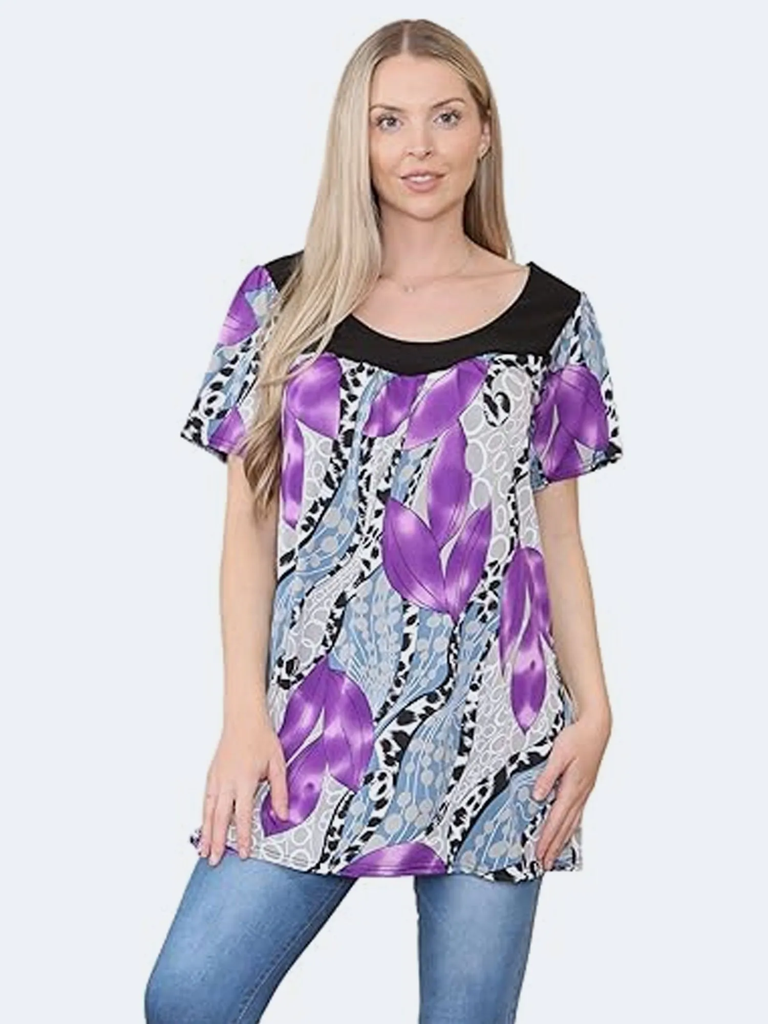 Womens Floral Print Scoop Neckline Smock Top