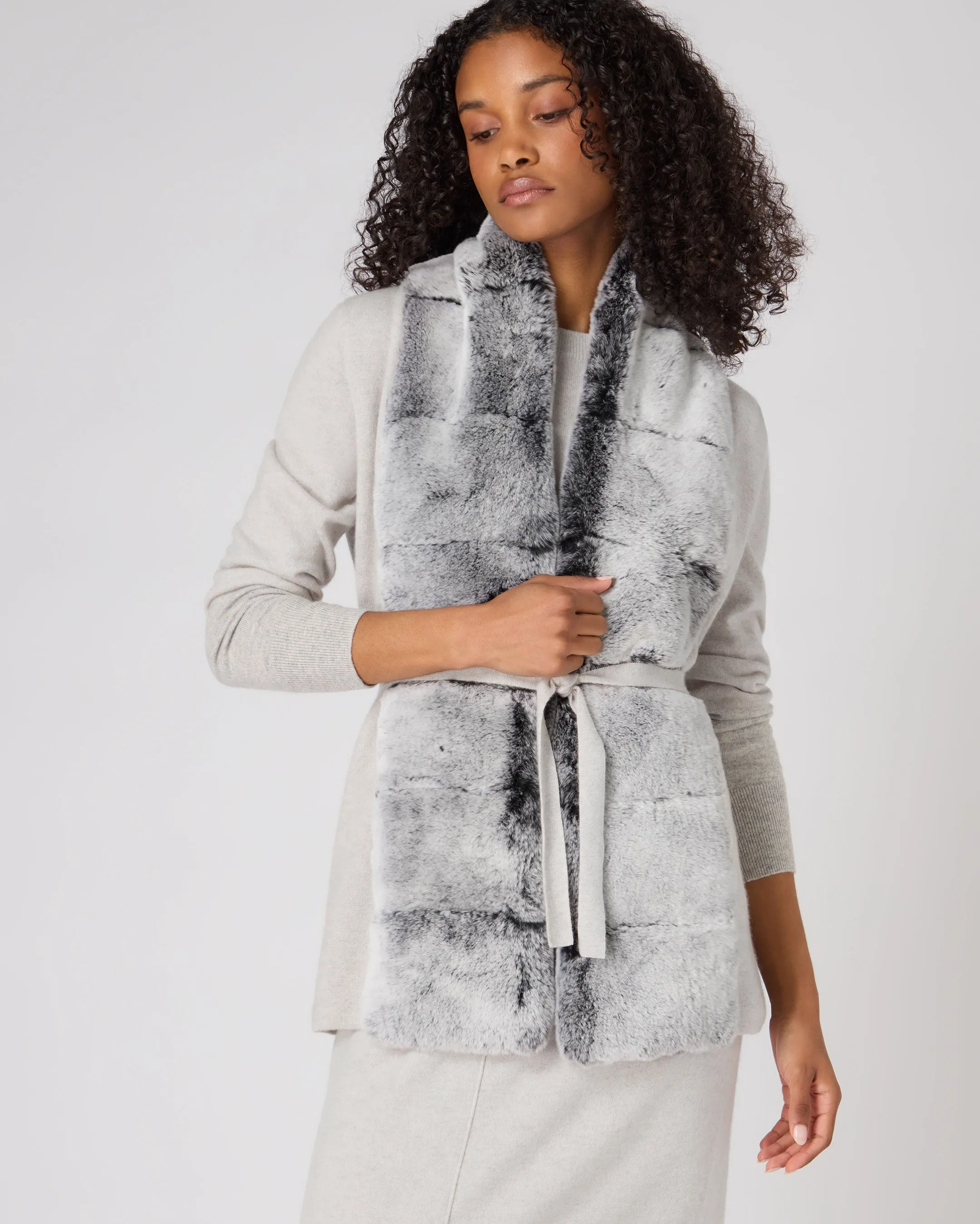 Women's Lola Fur Placket Cashmere Gilet Pebble Grey