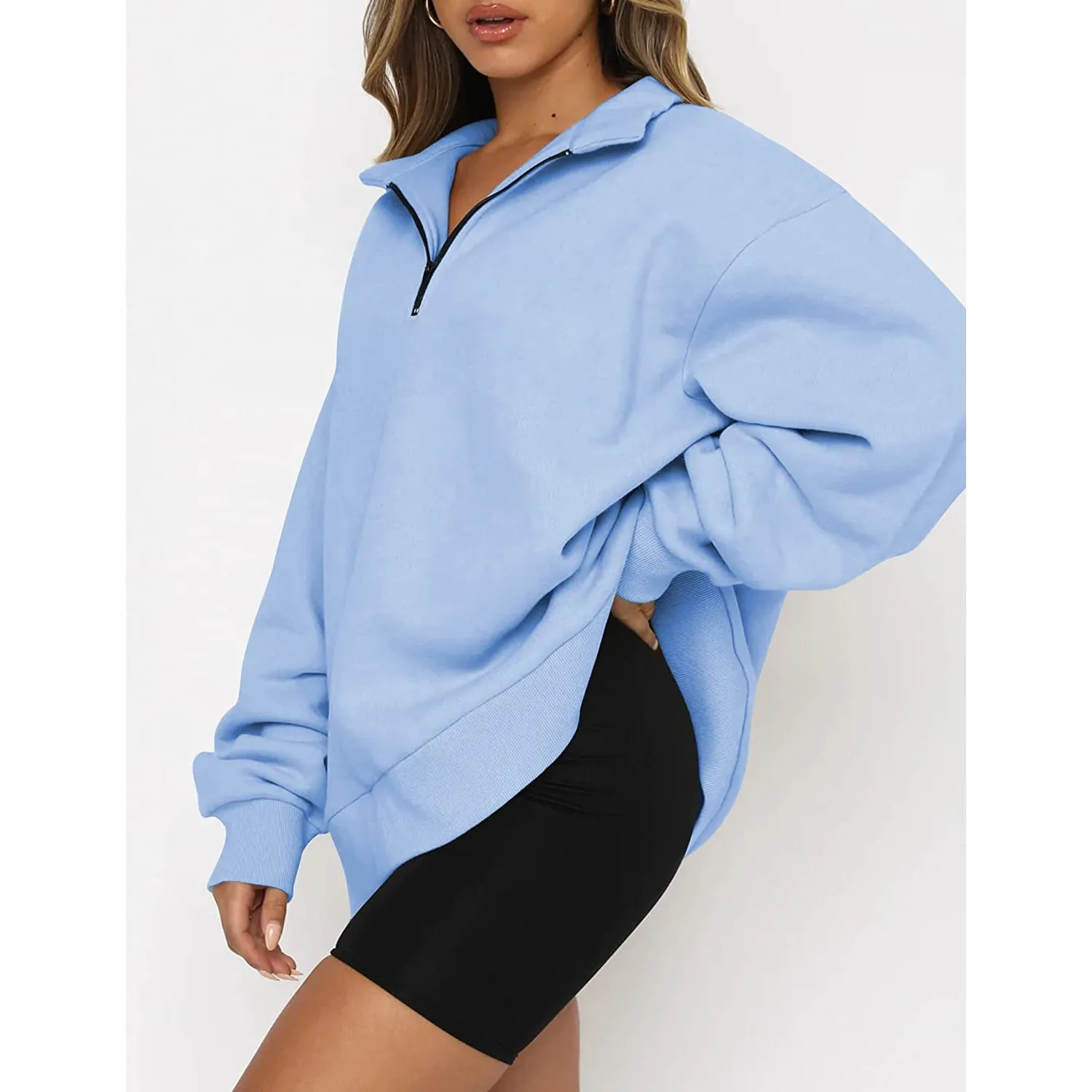 Womens Oversized Half Zip Pullover Long Sleeve Sweatshirt