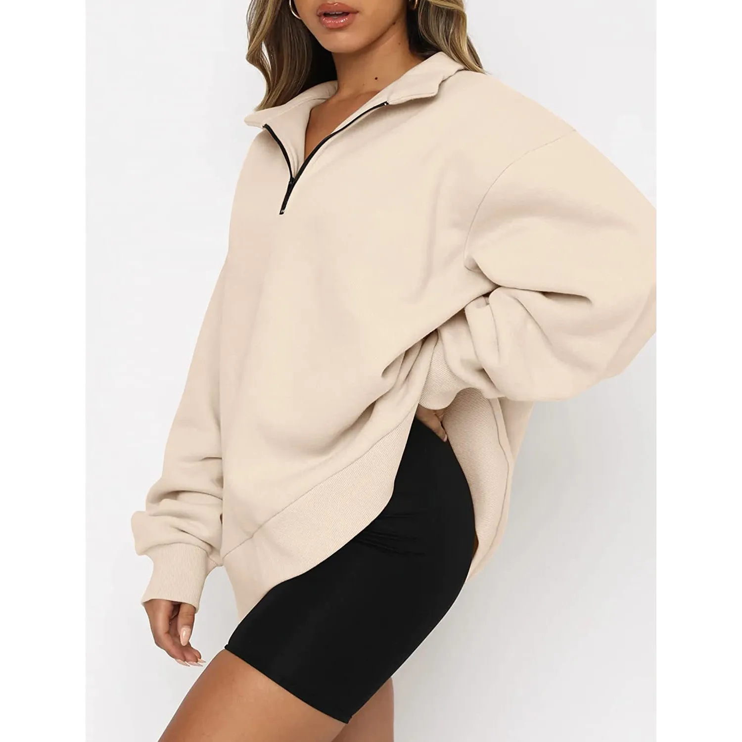 Womens Oversized Half Zip Pullover Long Sleeve Sweatshirt