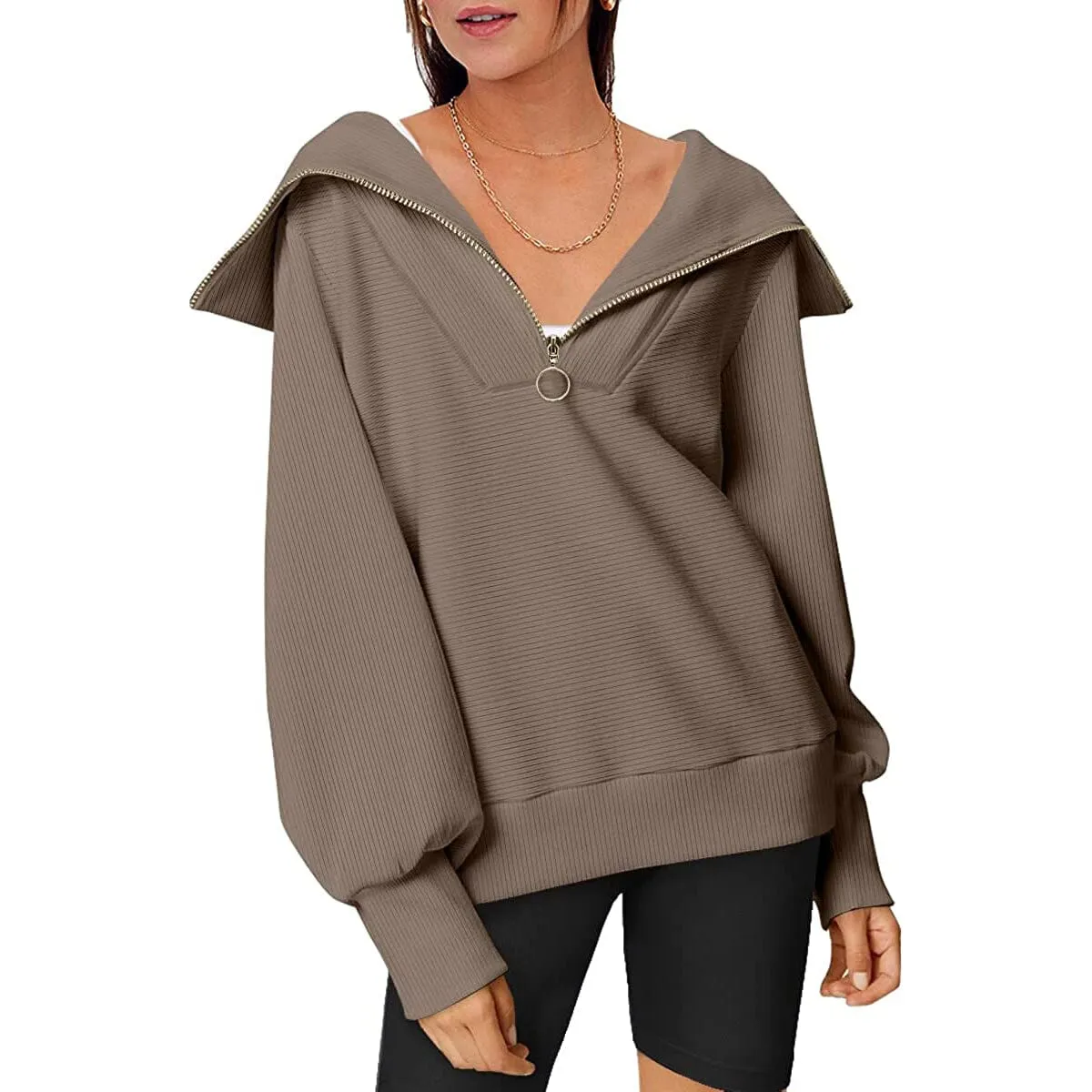 Womens Oversized Half Zip Pullover Sweatshirts Hoodie