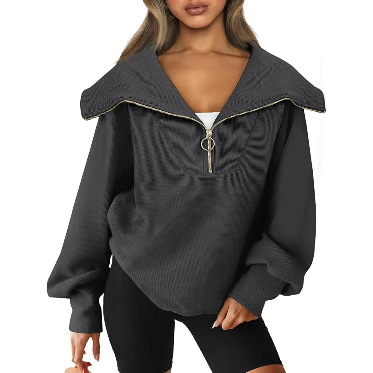 Womens Oversized Half Zip Pullover Sweatshirts Hoodie