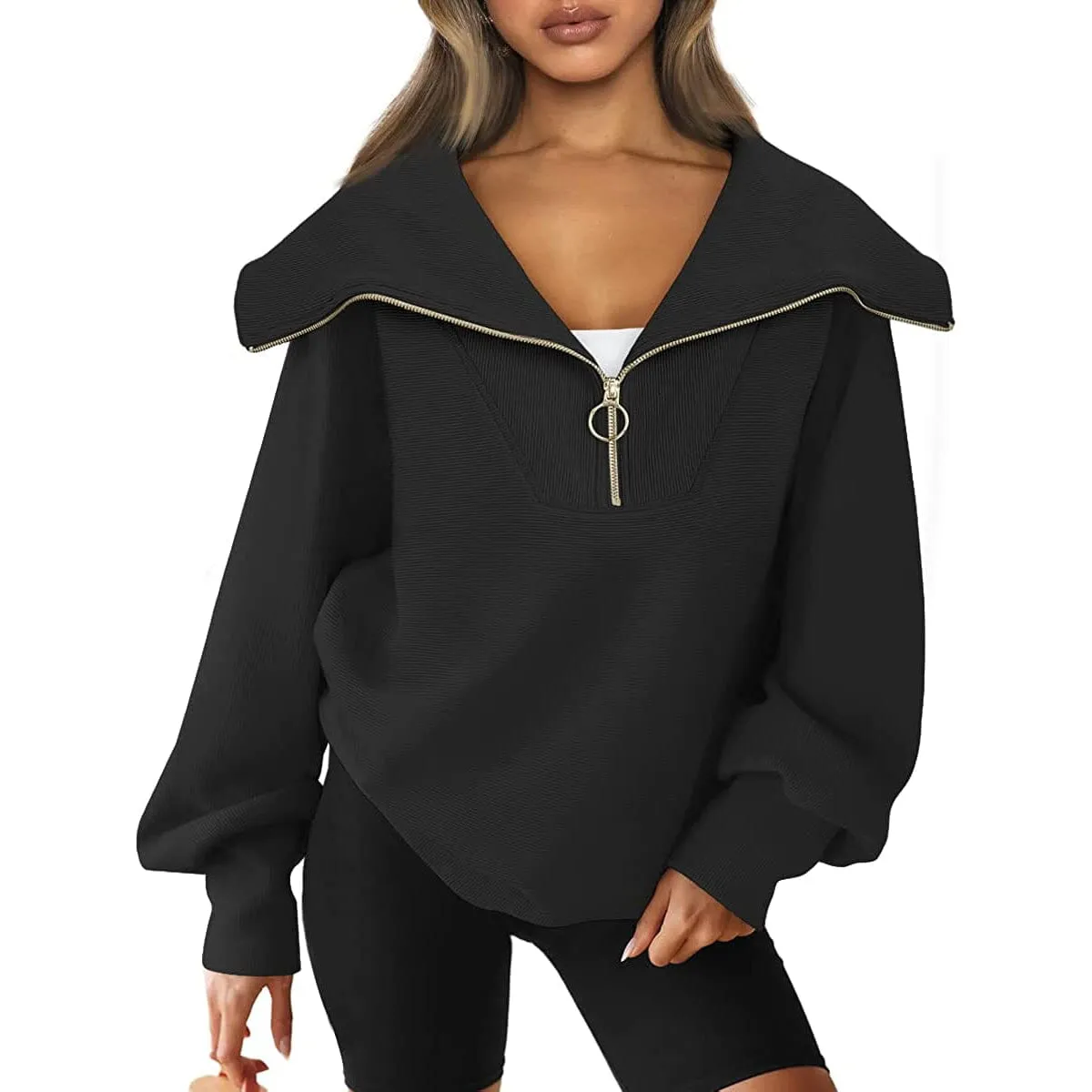 Womens Oversized Half Zip Pullover Sweatshirts Hoodie