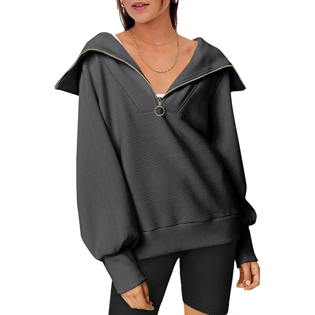 Womens Oversized Half Zip Pullover Sweatshirts Hoodie